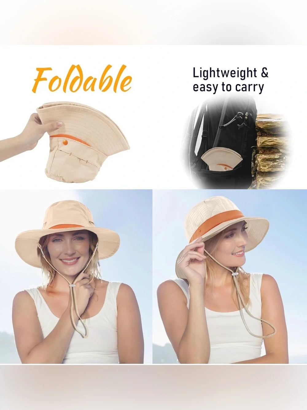 Peach Women's Foldable Wide-Brim Sun protection Hat - UPF 50+ Waterproof NWT